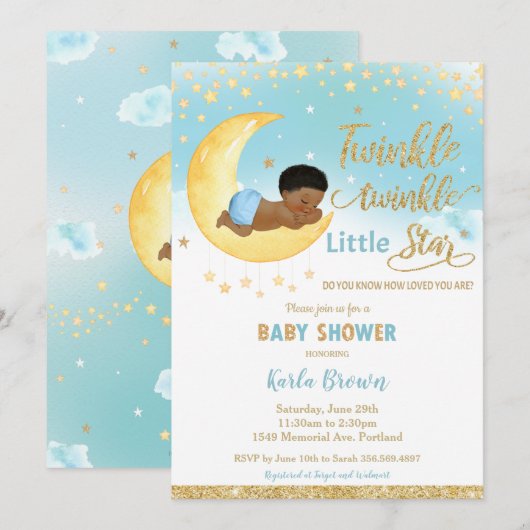 Invitation Chic Twinkle Little Star African Baby shower Boy (Devant / Derrière)