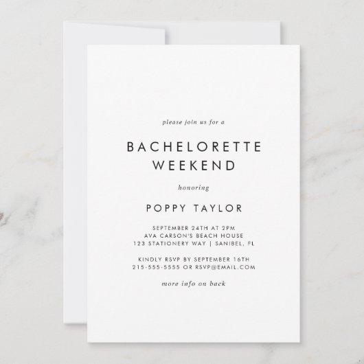 Invitation Chic Typographie Bachelorette Week-end (Devant)