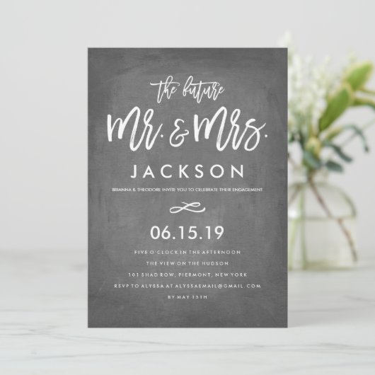 Invitation Chic Typographie Chalkboard Engagement Party (Debout devant)