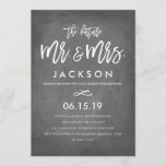 Invitation Chic Typographie Chalkboard Engagement Party<br><div class="desc">Invitation chic et moderne de la partie d'engagement pour l'avenir M. et Mme sur un arrière - plan de tableau de bord. Sélectionnez une forme découpée ou du papier texturé pour une invitation lux supplémentaire.</div>