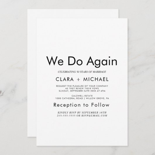 Invitation Chic Typographie "Nous le refaisons" Renouvellemen (Devant / Derrière)