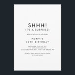 Invitation Chic Typographie Parti surprise<br><div class="desc">Cette invitation chic à la fête surprise typographique est parfaite pour un événement moderne. Le design simple est composé d'une typographie minimaliste classique en noir et blanc, dans un style boho rustique. Personnalisable dans n'importe quelle couleur. Gardez le design minimal et élégant, en l'état, ou personnalisez-le en ajoutant vos propres...</div>