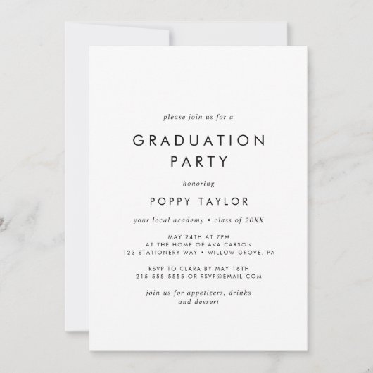 Invitation Chic Typography Graduation Party (Devant)
