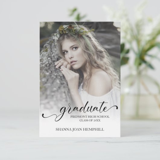 Invitation Chic Typography Script Graduate School Graduation (Debout devant)