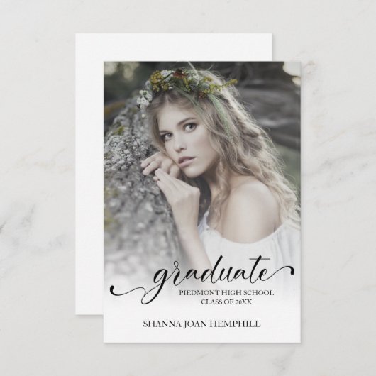 Invitation Chic Typography Script Graduate School Graduation (Devant / Derrière)