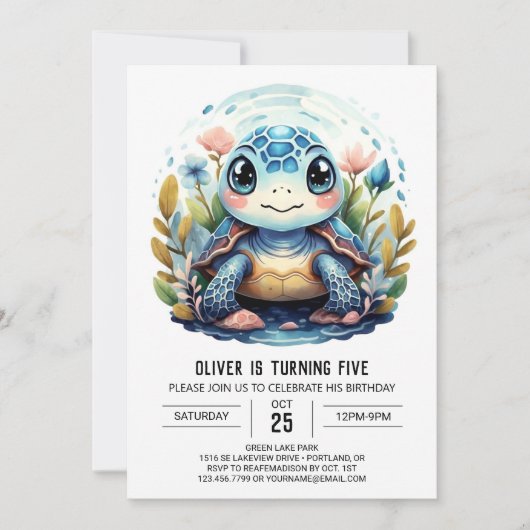 Invitation Chic Under the Sea Blue Turtle Boy (Devant)