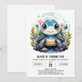 Invitation Chic Under the Sea Blue Turtle Boy (Devant / Derrière)