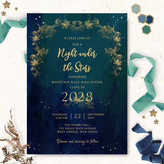 Invitation Chic Une Nuit Sous Les Étoiles Diplôme De L'École