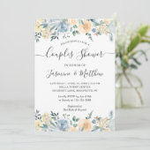 Invitation Chic Vanilla Blue Floral Mariage Couples douche (Debout devant)