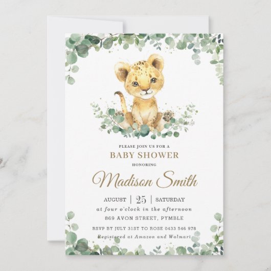 Invitation Chic verdure adorable Lion Cub Baby shower garçon (Devant)