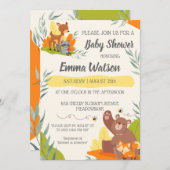 Invitation Chic verdure Bois Animaux Baby shower Forêt (Devant / Derrière)