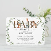 Invitation Chic verdure Bois Animaux Baby shower Garçon (Debout devant)