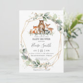 Invitation Chic verdure Bois Animaux Baby shower Neutre (Debout devant)