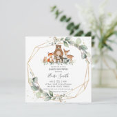 Invitation Chic verdure Bois Animaux Baby shower Neutre (Debout devant)