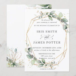 Invitation Chic verdure feuillage Mariage géométrique