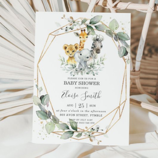 Invitation Chic verdure Jungle Animaux Baby shower Neutre