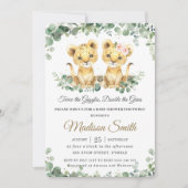 Invitation Chic verdure Lion Cubs Twins Boy Girl Baby shower (Devant)