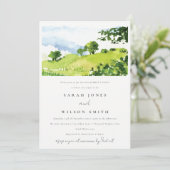 Invitation Chic Vert Aquarelle Campagne Hills Fiançailles (Debout devant)