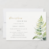 Invitation Chic Vert Aquarelle Fern Foliage Couples Douche (Devant)