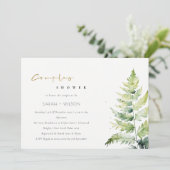 Invitation Chic Vert Aquarelle Fern Foliage Couples Douche (Debout devant)