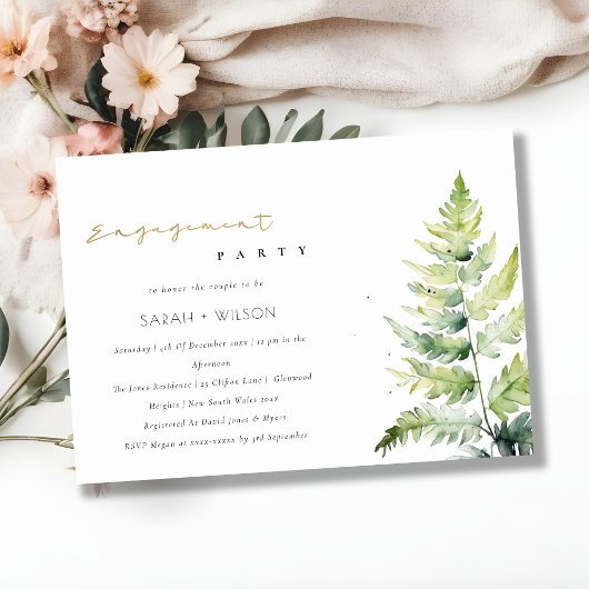 Invitation Chic Vert Aquarelle Fern Folid Fiançailles