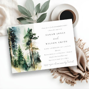 Invitation Chic Vert aquarelle Fiançailles forestier