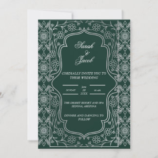 Invitation chic vert émeraude et blanc mariage