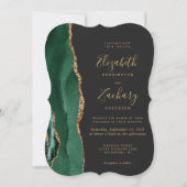 Invitation Chic Vert Émeraude Or Agate Sombre Support Mariage (Devant)
