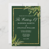 Invitation Chic Vert foncé Or Vin botanique Mariage d'automne (Devant)
