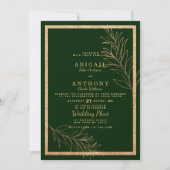 Invitation Chic vert foncé parties scintillant feuille Mariag (Devant)