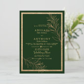 Invitation Chic vert foncé parties scintillant feuille Mariag (Debout devant)