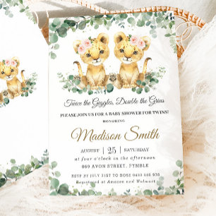 Invitation Chic Vert Lion Cubs Twin Girls Baby shower