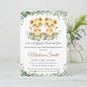 Invitation Chic Vert Lion Cubs Twins Boys Baby shower (Debout devant)
