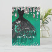 Invitation Chic vert paillettes argentées gouttes Quinceanera (Debout devant)