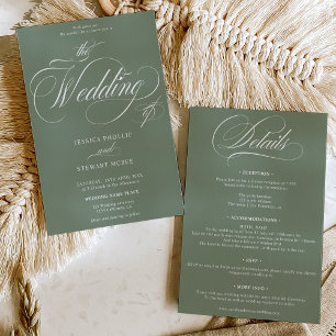 Invitation Chic vert sauge tout en un mariage de calligraphie