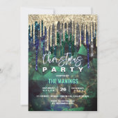 Invitation Chic vert turquoise or parties scintillant gouttes (Devant)