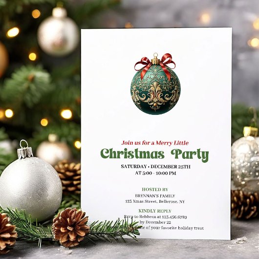 Invitation Chic Victorian Christmas Bauble Holiday Invite