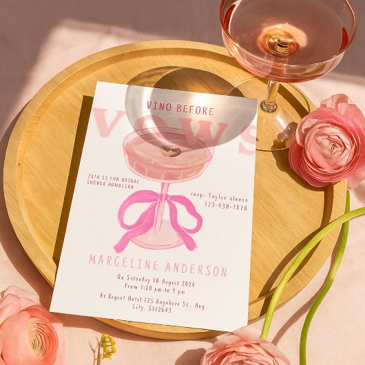Invitation Chic Vino Before Vows Pink Wine Bow Bridal Shower