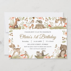 Invitation Chic Vintage Cute Woodland Animaux fête d'annivers