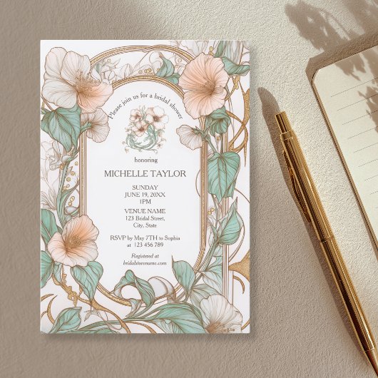 Invitation Chic Vintage Floral Rose Art Nouveau