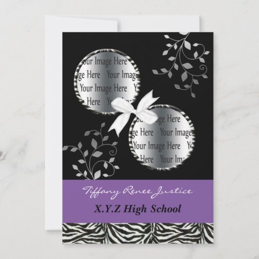 Invitation chic violet double photo Graduation (Devant)