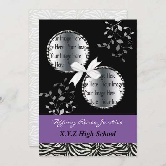 Invitation chic violet double photo Graduation (Devant / Derrière)