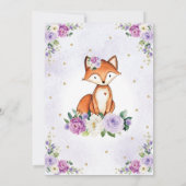 Invitation Chic Violet Floral Woodland Fox Baby Girl Douche (Dos)