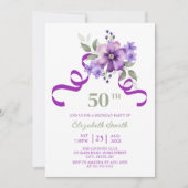 Invitation Chic Violet Flower Purple Ribbon Birthday (Devant)