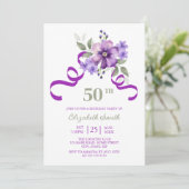 Invitation Chic Violet Flower Purple Ribbon Birthday (Debout devant)