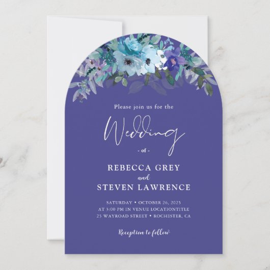 Invitation Chic violet foncé bleu foncé arche mariage (Devant)