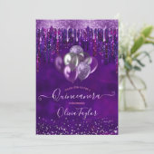 Invitation Chic violet gouttes parties scintillant ballons Qu (Debout devant)