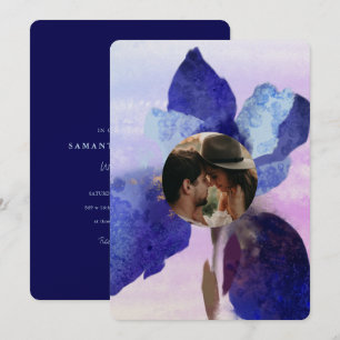 Invitation Chic violet Iris Floral Aquarelle Photo Mariage