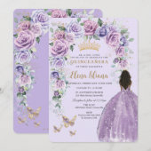 Invitation Chic violet Lavande Lavande Flore Arc Quinceañera (Devant / Derrière)