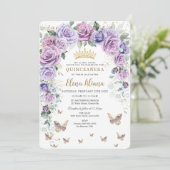 Invitation Chic violet Lavande Lavande Flore Arc Quinceañera (Debout devant)